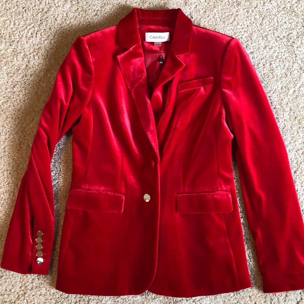 Calvin Klein  red velvet blazer -4 - Picture 2 of 7